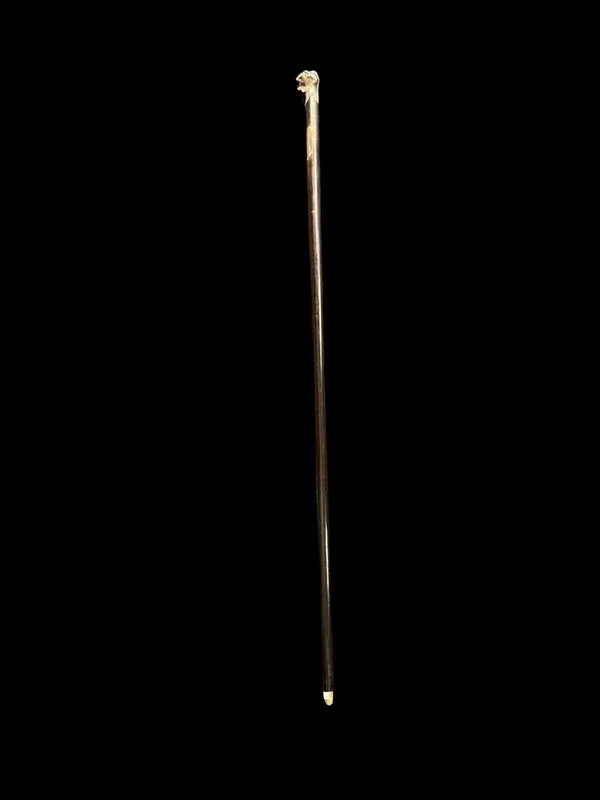 Canne avec un pommeau en argent massif représentant la tête penchée de Méphisto.