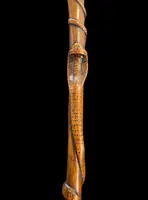 Canne traditionnelle en bois d'une seule pièce, sculptée d'un jaguar attaquant un serpent.