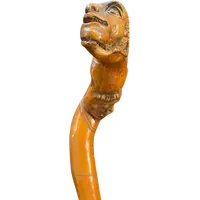 Bastone popolare in legno di bosso con due figure grottesche e serpente.