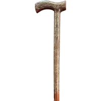 Rosewood walking stick with a Tau-shaped handle featuring geometric decoration in small silver studs