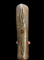 Rosewood walking stick with a Tau-shaped handle featuring geometric decoration in small silver studs