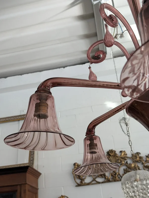 Six-light blown glass chandelier in the shape of a flower