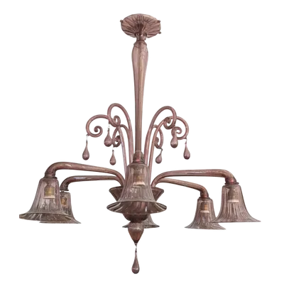 Six-light blown glass chandelier in the shape of a flower
