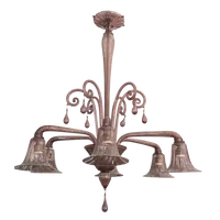 Six-light blown glass chandelier in the shape of a flower