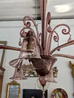 Six-light blown glass chandelier in the shape of a flower