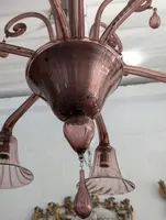 Six-light blown glass chandelier in the shape of a flower