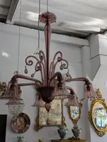 Six-light blown glass chandelier in the shape of a flower
