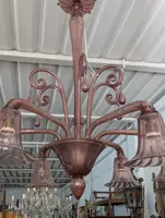 Six-light blown glass chandelier in the shape of a flower