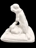 Sculpture en marbre représentant un nu féminin voilé, signée Eugenio Battiglia (1858-1941).