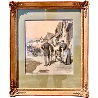 Dipinto tempera su carta con scena di paese .Ludovico Marchetti