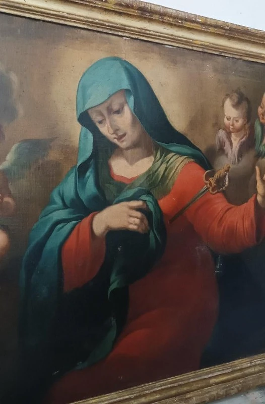 Large antique oil painting on canvas depicting the Sorrowful Madonna – Baroque period