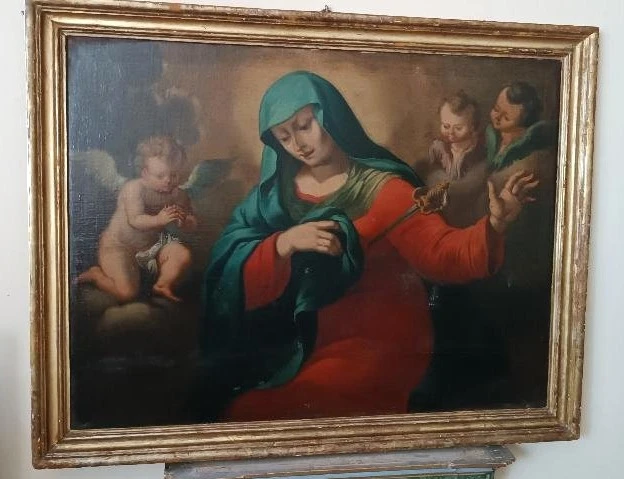 Large antique oil painting on canvas depicting the Sorrowful Madonna – Baroque period