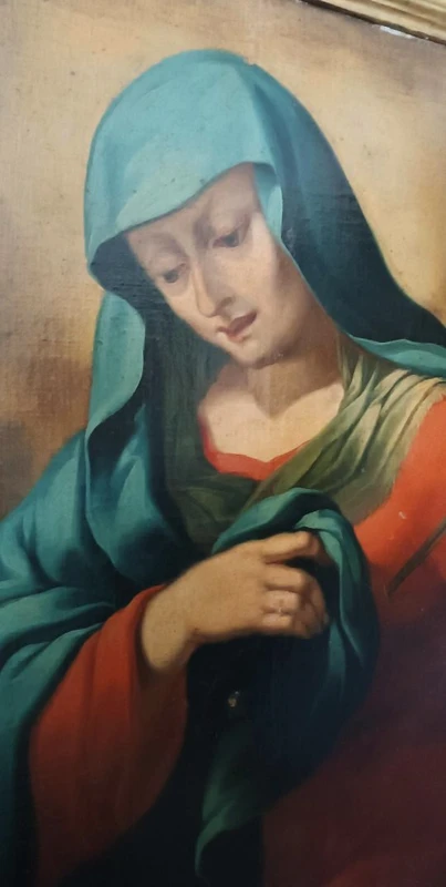 Large antique oil painting on canvas depicting the Sorrowful Madonna – Baroque period
