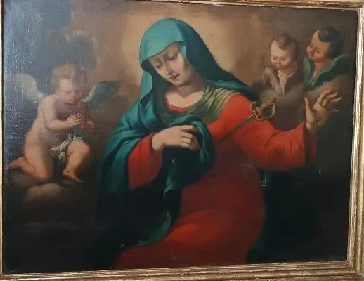 Large antique oil painting on canvas depicting the Sorrowful Madonna – Baroque period