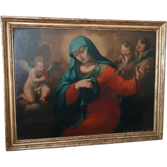 Large antique oil painting on canvas depicting the Sorrowful Madonna – Baroque period