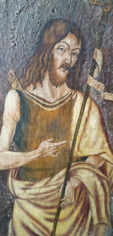 Dipinto su tavola scuola cretese XVIII secolo-San Giovanni Battista