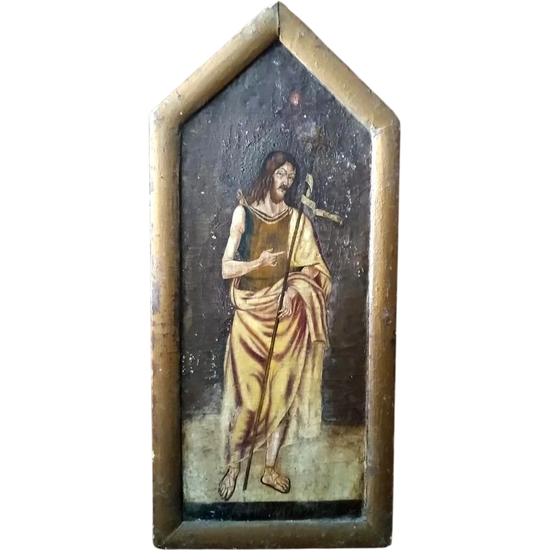 Dipinto su tavola scuola cretese XVIII secolo-San Giovanni Battista