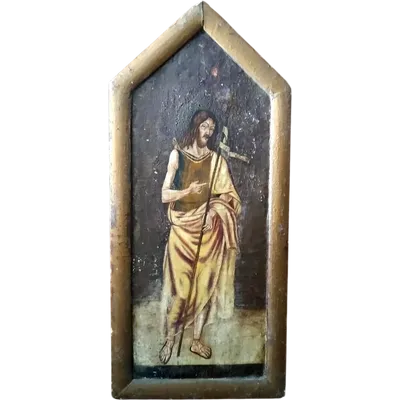 Dipinto su tavola scuola cretese XVIII secolo-San Giovanni Battista