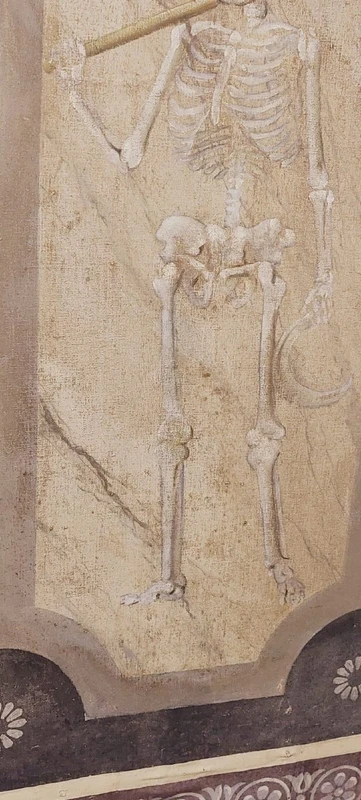 Memento Mori Scheletro grande dipinto a tempera su tela XVIII secolo .Italia