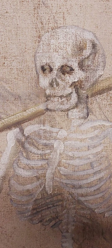 Memento Mori Scheletro grande dipinto a tempera su tela XVIII secolo .Italia