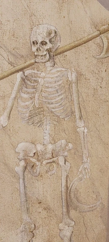 Memento Mori Scheletro grande dipinto a tempera su tela XVIII secolo .Italia