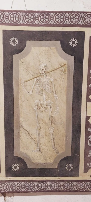 Memento Mori Scheletro grande dipinto a tempera su tela XVIII secolo .Italia