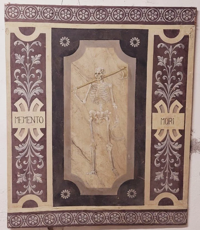 Memento Mori Scheletro grande dipinto a tempera su tela XVIII secolo .Italia