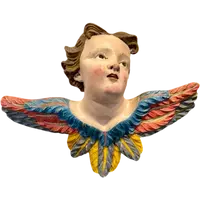 Carved and painted wooden cherub. Liguria.