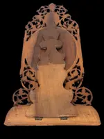 Travel mirror with two folding doors made of carved and inlaid wood