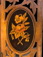 Travel mirror with two folding doors made of carved and inlaid wood