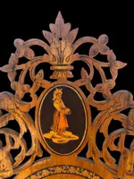 Travel mirror with two folding doors made of carved and inlaid wood