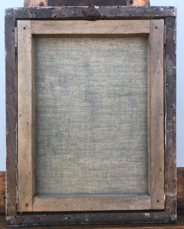 Peinture à l'huile sur toile représentant la Vierge à l'Enfant.