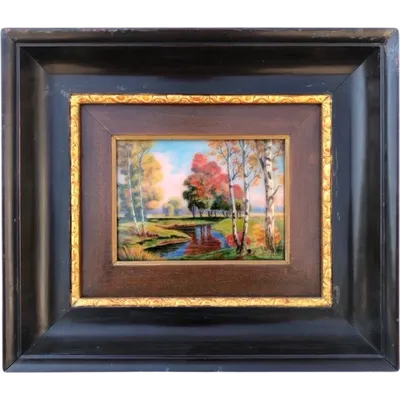 Enamel painting depicting a landscape with a river. Signed: "Faure". Limoges, France.