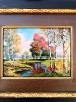 Enamel painting depicting a landscape with a river. Signed: "Faure". Limoges, France.