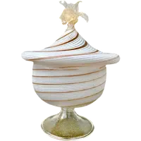 Vase avec couvercle et poignée en forme de fleur, en verre soufflé strié en spirale,