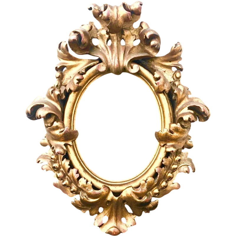 Carved and gilded wooden frame with a "cartoccio" finish.