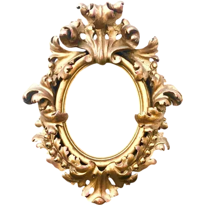 Carved and gilded wooden frame with a "cartoccio" finish.