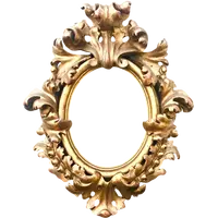 Carved and gilded wooden frame with a "cartoccio" finish.