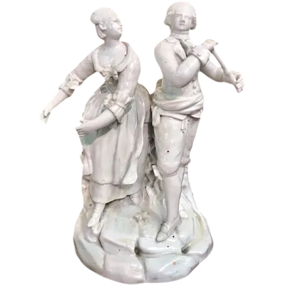Sculpture depicting a romantic scene, made of white porcelain. Antonibon Manufactory, Nove di Bassano.