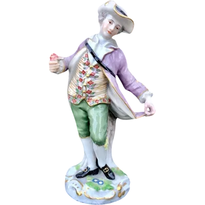 Statuina in porcellana raffigurante personaggio maschile con gelato.Meissen.Germania.