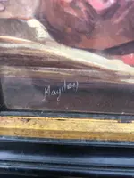dipinto a tempera  su cartoncino con figura maschile con penna.Firma:Mayden.