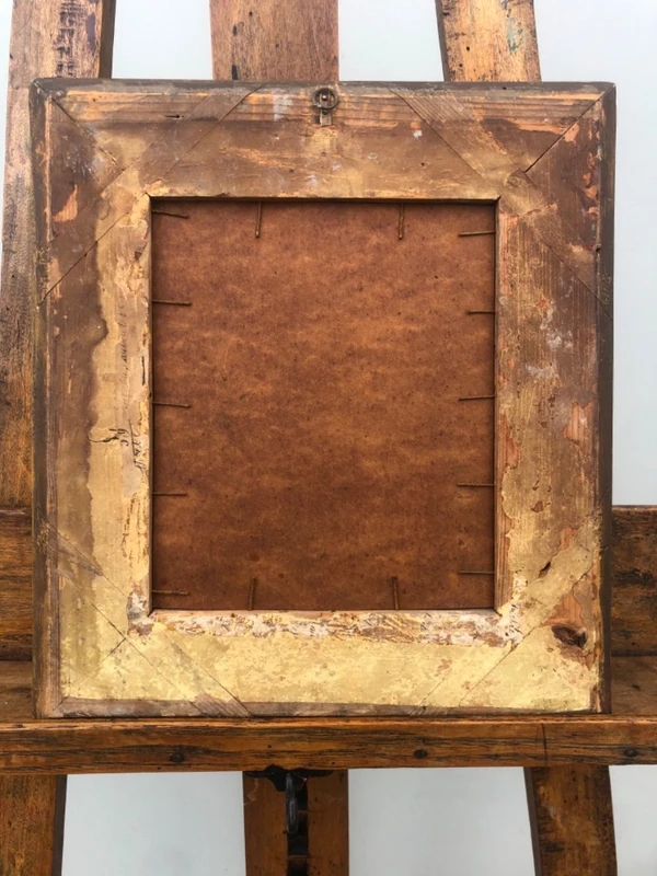 Oil painting on cardboard depicting a soldier against a rural backdrop. Signed: Eraud.