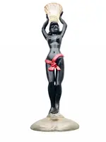 Candeliere in vetro soffiato con figura femminile neoclassica policroma e foglia oro
