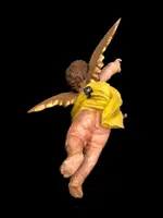 Polychrome carved wooden sculpture depicting an angel with outstretched wings. Liguria.