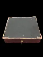Mahogany box with inlays of various materials and mother-of-pearl