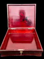 Mahogany box with inlays of various materials and mother-of-pearl