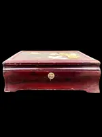 Mahogany box with inlays of various materials and mother-of-pearl
