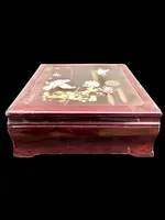 Mahogany box with inlays of various materials and mother-of-pearl