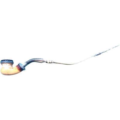 Pipa a corpo globulare  in schiuma di mare a e argento con motivi geometrici. bocchino in corno