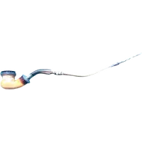 Pipa a corpo globulare  in schiuma di mare a e argento con motivi geometrici. bocchino in corno